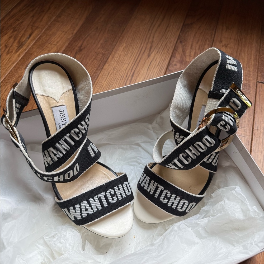 Jimmy Choo Black and White Heels with Crisscross Straps